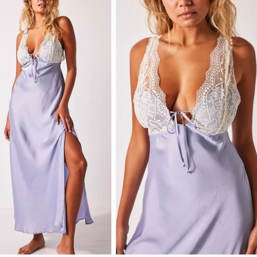 Elegant Lace Trim Lavender Nightgown